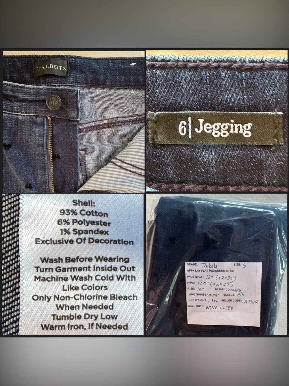 TALBOTS JEGGINGS - DARK DENIM WASH FLOCKED BOWS ZIPPER CLOSURE ANKLE LENGTH (6) - Picture 5 of 16